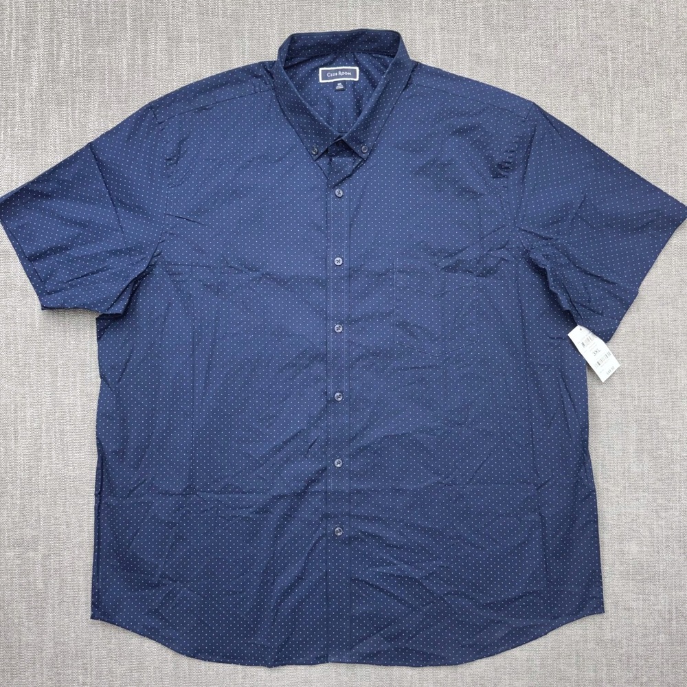 Club Room Mens 3XL Short Sleeve Button Down Shirt Blue Polka Dot NWT